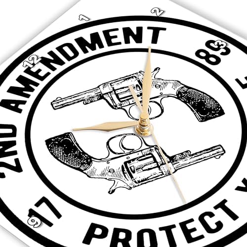 3dRose Wall Clock Silent - 10 inch - 2nd Amendment Protect Yourself in a Double Circle with Gun Clipart. - Stamp City - Typography