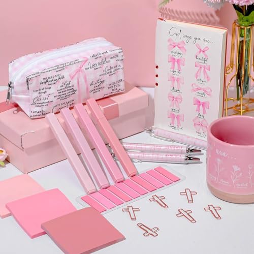 Reallnaive 25 Pcs Bible Study Kit for Women, Christian Gift, Pink