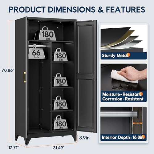 UNICOLY Metal Wardrobe Storage Cabinet,71" Armoire Wardrobe Closet