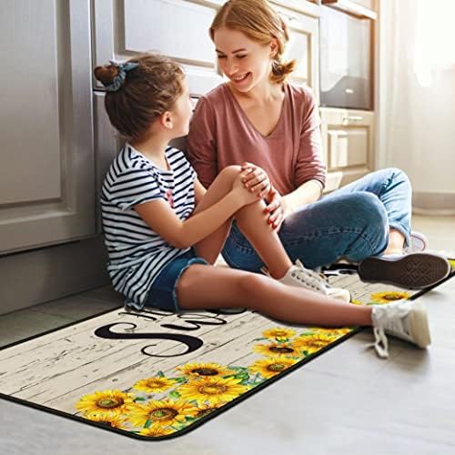 Cow Sunflower Kitchen Rug for Floor 2 Piece Sets, Home Sweet Home Kitchen Rugs, Cow Kitchen Mats in Front of Sink and Sunflower Kitchen Mat for Standing for Kitchen Decor 17"X30"+17"X47"
