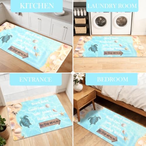 Coastal Kitchen Mats for Floor Beach-Themed Cushioned Anti Fatigue Mats for Kitchen Floor for Sink, Stove, Desk, Laundry,17"x30"+17"x47", Lake Blue