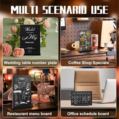 EHWINE Chalkboard Easel Sign Set, 8 Pack 6 x 8 Inch Double-Sided Wooden Boards with Acrylic Base, Chalk Markers Included, for Wedding, Restaurant, Tabletop Menu Display, Party and Event Decor