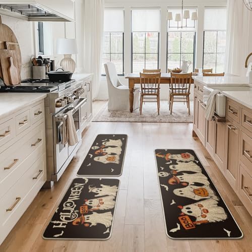 Artoid Mode Black Halloween Kitchen Mats Set of 3-17"x29"+17"x36"+17"x47"