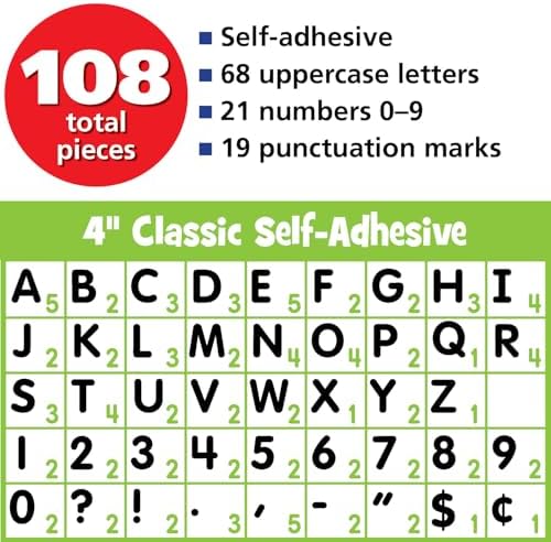 Teacher Created Resources Self-Adhesive Black 4" Classic Letters Uppercase (TCR9640)