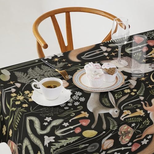 Retro Forest Curtains, Fairy Tale Woodland Wild Animals Moths Owl Snake Cartoon Flowers Mushroom Farmhouse Holiday Tablecloths for Home Kitchen Party Dinner Decor 60x90in