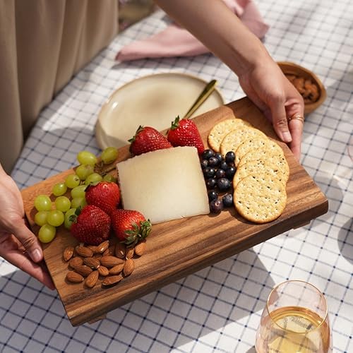 Twine Footed Wood Serving Board Decorative Tray Decor, Kitchen Table Decor or Kitchen Counter Decor, Acacia Wood Riser 13in by 8in Set of 1