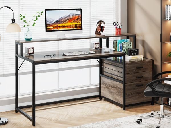 Tribesigns 63 Inch Computer Desk with File Drawer Cabinet, Home Office Desk
