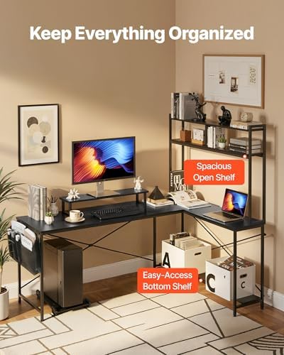 VEVOR L-Shaped Computer Desk, 67-inch Reversible Corner Gaming Desk with Monitor Stand & Movable CPU Stand, Modern Stylish PC Table Sturdy Work Workstation for Home Office - Easy to Assembly