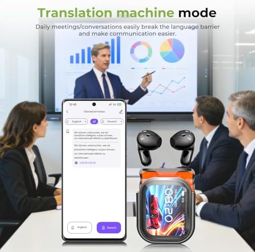NE20 Earbuds, 2025 New NE20 AI Translation Earbuds in Real Time, Language Translator Headphones with LCD Touch Screen Audifonos Traductores Inglés Español Support 140 Languages for Travel White