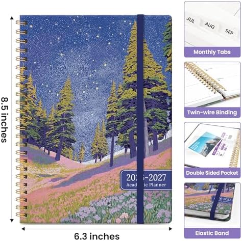 Planner 2026-2027, Jul 2026-Jun 2027 Academic Monthly & Weekly Planner | 6.3" x 8.5" Hardcover Calendar Planner for Women, Spiral Organizer with tabs, School Office Home Supplies, Blossom Dusk