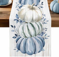 Fall Table Runner Blue Pumpkin Table Runners Harvest Thanksgiving White Blue Pumpkins Wooden Cotton Linen Dresser Scarf Kitchen Dining Table Decor for Autumn Holiday Party Coffee 13x120 Inch