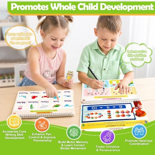 Magic Grooved Writing Practice Books, 96 Reusable Activities, Ages 3-8