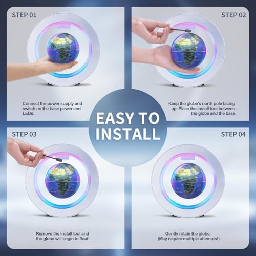 Floating Globe O Frame, Magnetic Levitating Technolog, Cool Gadgets for Men, 4In World Globe for Education Office Home Desk Decor, Cool Tech Gifts for Holiday Parties Birthday