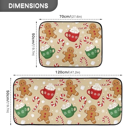Christmas Gingerbread Man Kitchen Mat Set of 2 Winter Cane Candy Kitchen Rugs 2 Piece Floor Mats Washable Non Slip Rug for Indoor Bedroom Living Room Bathroom Home Decor