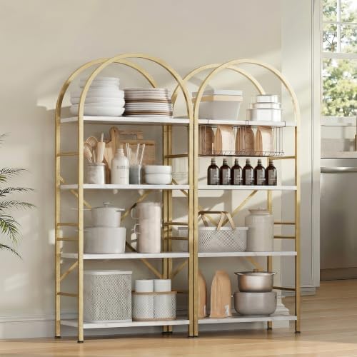 Shintenchi Arched Bookshelf, 4 Tier Bookcase, Tall Storage Shelf, Golden