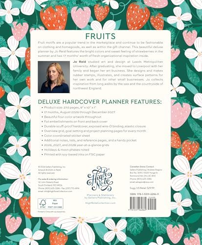 High Note 2027 Planner, 17-Month Weekly & Monthly Hardcover Planner: August 2026 to December 2027, 9" x 10", Fruits with Notes, Lists & Reference Pages + Sticker Sheet