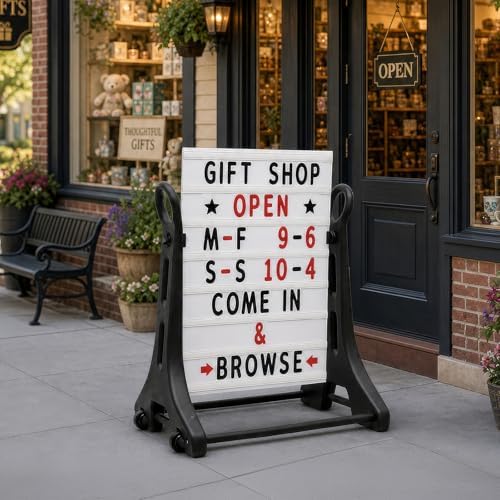 24 x 36 Inch Rolling Swinging Changeable Message Sidewalk Sign, Black, Plastic Storefront Display Sign, Outdoor Business Advertising Board