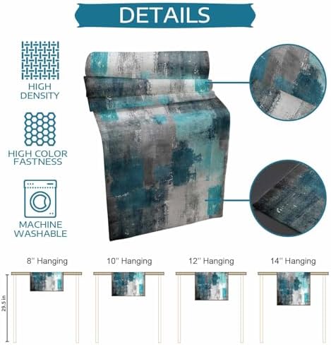 Teal Grey Abstract Art Table Runner Dresser Scarf 13 x 60 Inch Modern Turquoise Color Block Graffiti Table Runners Non-Slip Heat Resistant Kitchen Dining Table Decor for Home Holidays Indoor Outdoor