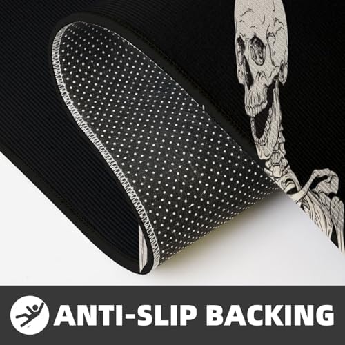 Skull Smile Kitchen Floor Mat Set of 2, Non Slip Rugs Absorbent Mats for Floor Countertop Office Home, Rock and Roll Indoor Outdoor Decor Doormat 17" x 29.5" + 17" x 47"