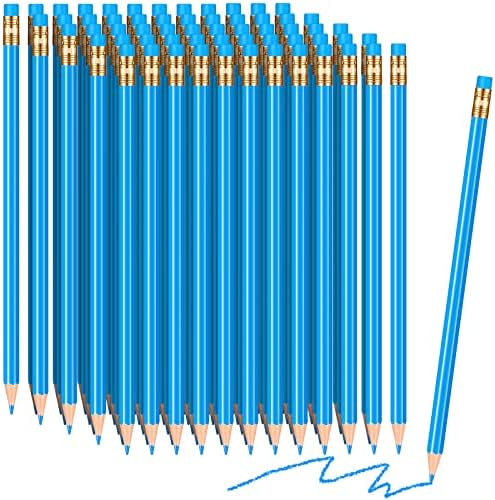 Tatuo 60 Pcs Pencils Pre Sharpened Checking Pencils with Eraser Erasable Colored Pen for Map Coloring Tests Sketch School Office Editing Kids Adults Favors Grading(Blue)
