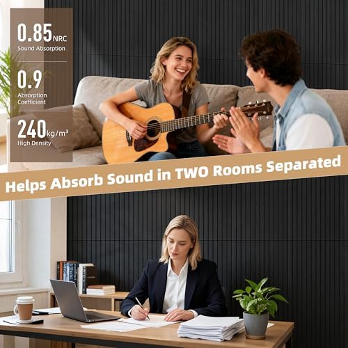 TO-TH Sound Absorbing Panels Wood Grain Acoustic Wall Panel 10 Pack, Smoky