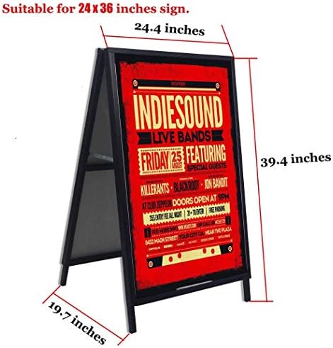 YDisplay A Frame Sign Heavy Duty Sidewalk Sign for Poster Board 24x 36 inches Double-Sided Sandwich Sign,Including 2 Anti-Glare Covers & Corrugated Boards for Indoor Outdoor,Black