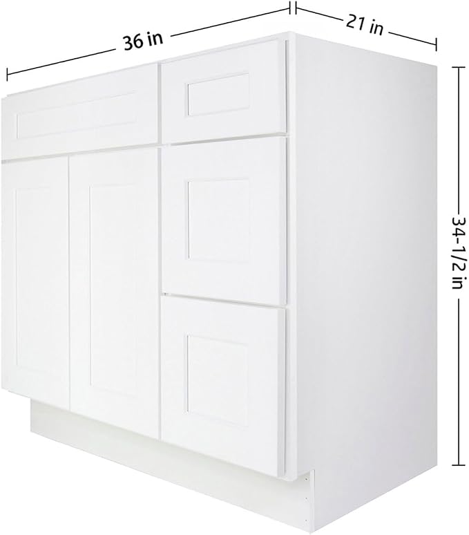 Furinno Shaker Drawers Right Bath Vanity Cabinet Without Top, Ready to Assemble, 21 D x 36 W x 34.5 H, White