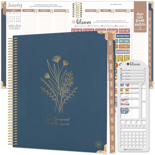 bloom daily planners 2027 Hardcover Goal & Vision Planner (January - December 2027) - Monthly & Weekly Calendar Year Agenda Organizer - 7.5" x 9" - Navy Linen