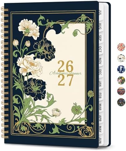 Large Planner 2026-2027, A4 (8.5" x 11") Hardcover Weekly & Monthly Planner July 2026 - June 2027 with Monthly Tabs, Academic Planner for School, Work and Office, Floral Dream