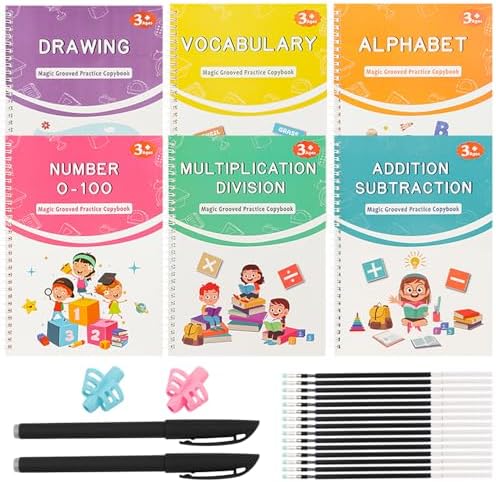 Magic Grooved Writing Practice Books for Kids, Reusable Tracing Workbooks