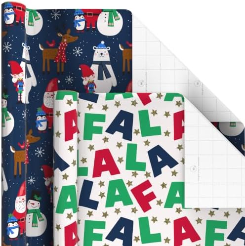 Hallmark Kids Christmas Wrapping Paper Rolls with Cutlines on Reverse (6 Rolls: 180 Sq. Ft. Total) Dinosaur, Unicorn, Flamingo, Koala