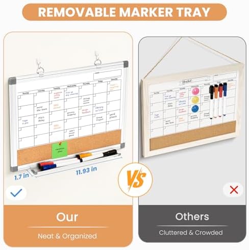 Small Dry Erase Calendar Whiteboard for Wall, 16" x 12" Month White Board