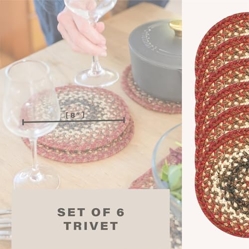 Homespice Chester Braided Trivets Ideal as Pot Holders, Round 8" Set of 6