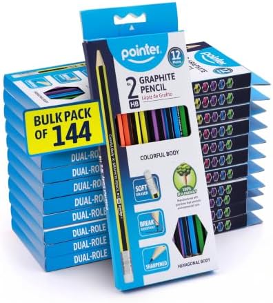 Pointer Classroom Sharpened Pencils - HB Colorful Graphite Wooden 144 Pack