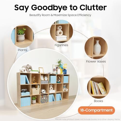 18 Cube Storage Organizer - Solid Wood Bookshelf - Cube Shelf - Vertical or Horizontal Bookcase - Open Book Shelf - Easy Assembly for Bedroom, Living Room, Office