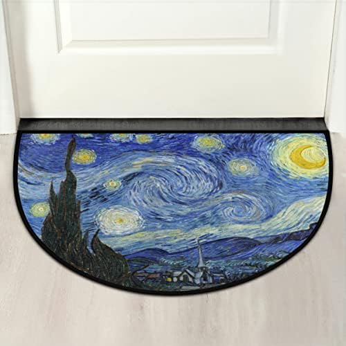 Pardick Starry Night Half Round Door Mat, Oli Painting Galaxy Welcome Entrance Way Rug Semi Circle Front Doormats Washable Shoe Scraper Floor Mat Outdoor Rugs for Garage, Patio, High Traffic Area