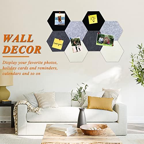 8Pcs Hexagon Felt Cork Board Tiles, Self Adhesive DIY Bulletin Board Pin Board for Office School Home Wall Decor Stickers Memos Photos Display (Gradual Grey)