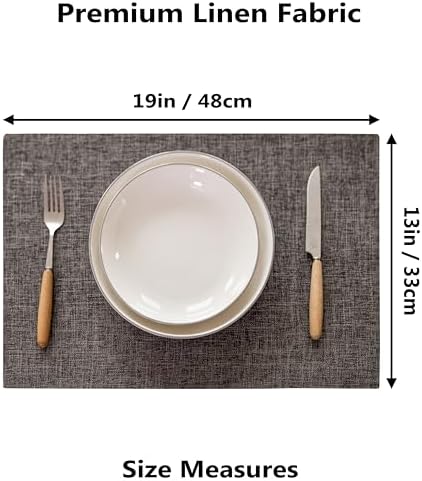 Demetex Placemats Table Mats Set of 6 Heat Resistant Washable Cloth Place Mats for Dining Table Holiday, Dark Grey