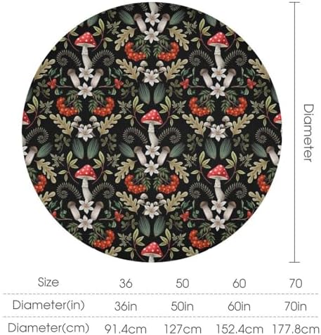 Autumn Mushroom Tablecloth, Rustic Vintage Farmhouse Mushrooms Fern Berries Leaves Botanical Print Table Cover for Outdoor Party Picnic Kitchen Dinning Table Decor, 60x60in