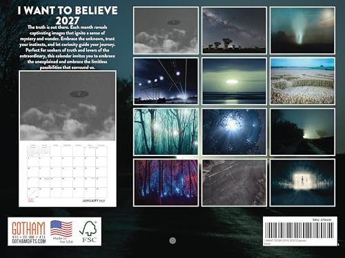 I Want to Believe UFO Calendar 2027 Aliens Monthly Wall Calender 12 Month