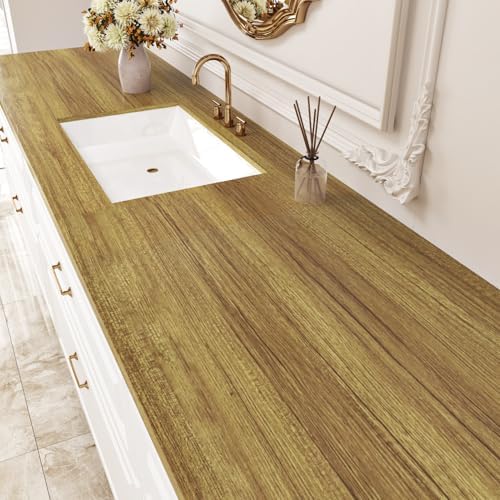 WESTICK Thick Brown Wood Wallpaper Kitchen Countertops Peel and Stick Waterproof Wood Grain Contact Paper for Cabinets 17.7" x 120" Removable Wooden Wall Paper for Table Desk Vinyl Wrap Backplashes