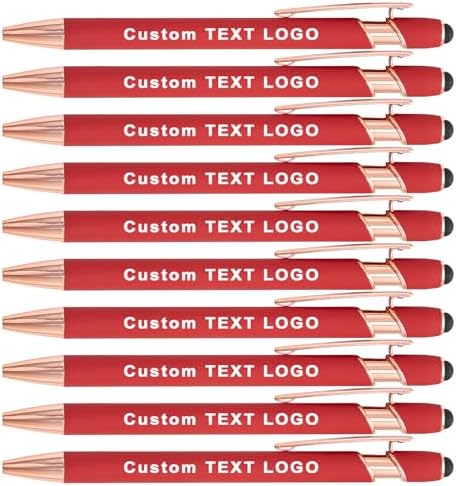 Personalized Pens Ballpoint with Stylus, Red, 20 Pcs