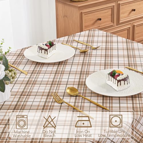 DWCN Checkered Tablecloth, 60 x 102 Inch, Rectangular, Brown and White