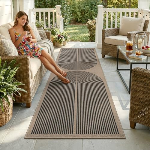 Lahome Modern Rainbow 2x8 Runner Rug, Washable Hallway Kitchen Runner Rugs with Rubber Backing Farmhouse Indoor Outdoor Carpet, Contemporary Non Slip Carpet for Entry Bedroom Porch