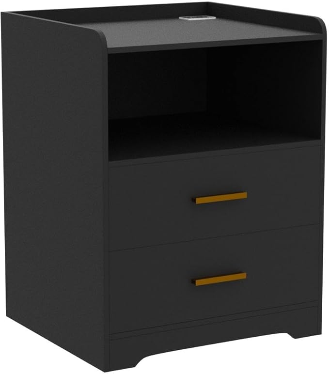dnbss RGB Nightstand with Charging Station, Smart Bedside Table, Black | LED Night Stand, 2 Drawers, 1 Compartment, Human Body Sensor, Modern End Side Table for Bedroom Living Room Office Storage