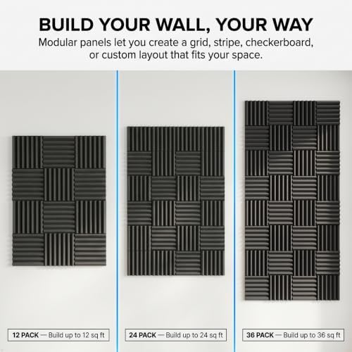 Acoustic Foam Panels, 12 Pack High Density 2 Inch Wedge Sound Absorbing Panels, 12 x 12 x 2 Inch for Studio and Gaming