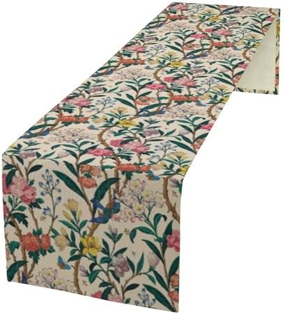 William Morris Vintage Floral Table Runner, Birds Butterflies and Bees Botanical Flower Original Design Print Table Runner for Home Party Dining Room Kitchen Decor 13x60 Inch