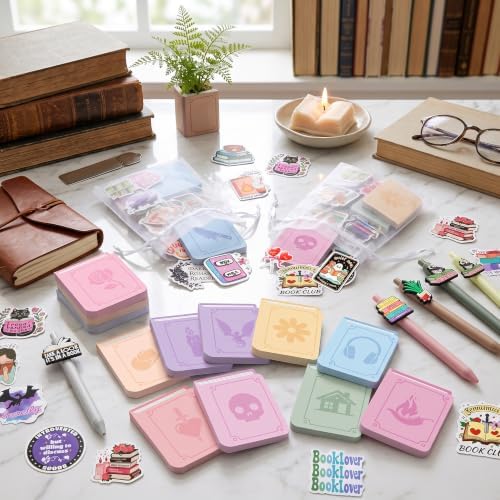 Laffact Books Shaped Sticky Notes, 146Pcs with Stickers Ballpoint Pens Bulk