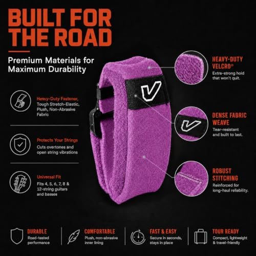 Gruv Gear Fret Wrap & Guitar Mute, Fretwrap for Acoustic, Electric & Bass | String Dampener Recording, Tapping & Practice Accessory (1 Pack, Extra Large Purple, Fits 7-12 String Bass, Extended Guitar