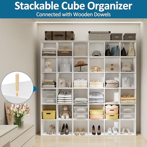 PrimeZone 9 Cube Storage Organizer, Stackable Wood Cubby Bookshelf, White